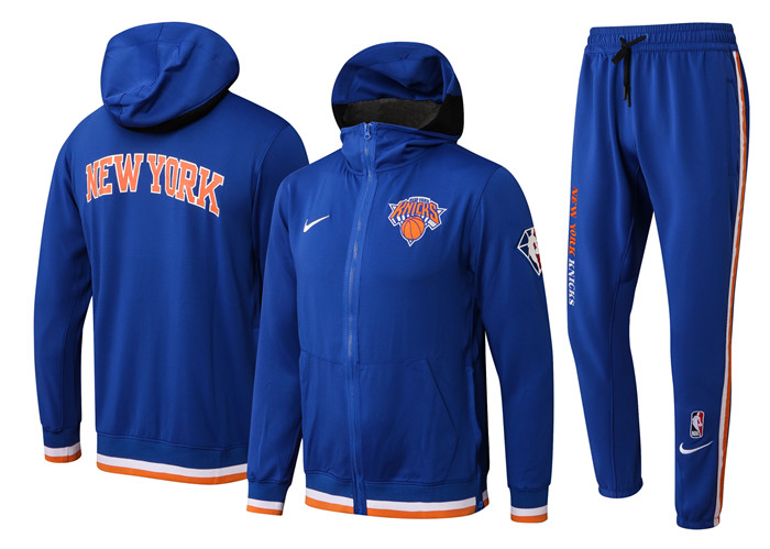 Men's New York Knicks 75th Anniversary Royal Performance Showtime Full-Zip Hoodie Jacket And Pants Suit